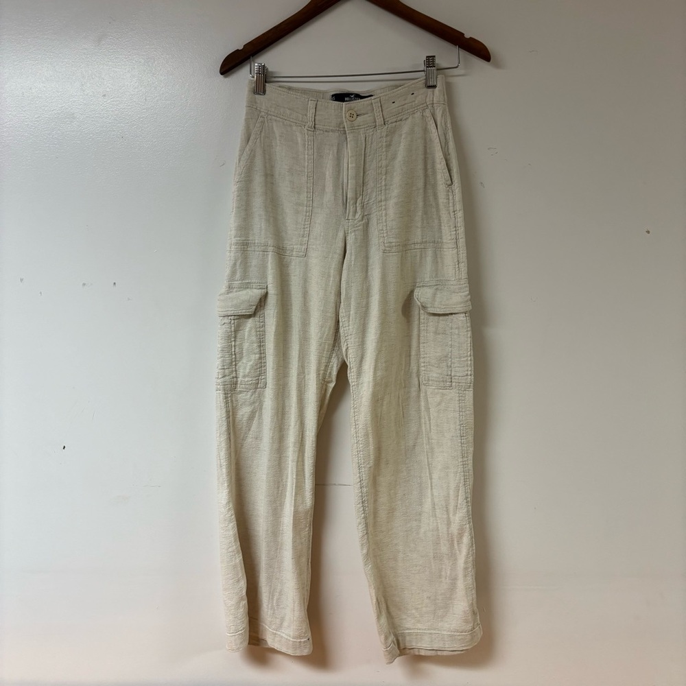 Hollister Women’s High- Rise Vintage Pants Light Beige Cotton Linen cottagecore
